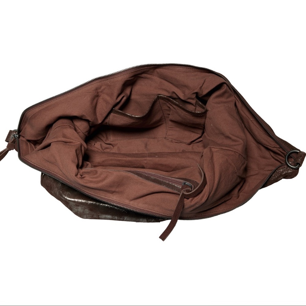 NWT Free People Brown Leather Sparta Sling Bag Large Boho Crossbody Shimmer - Picture 5 of 10